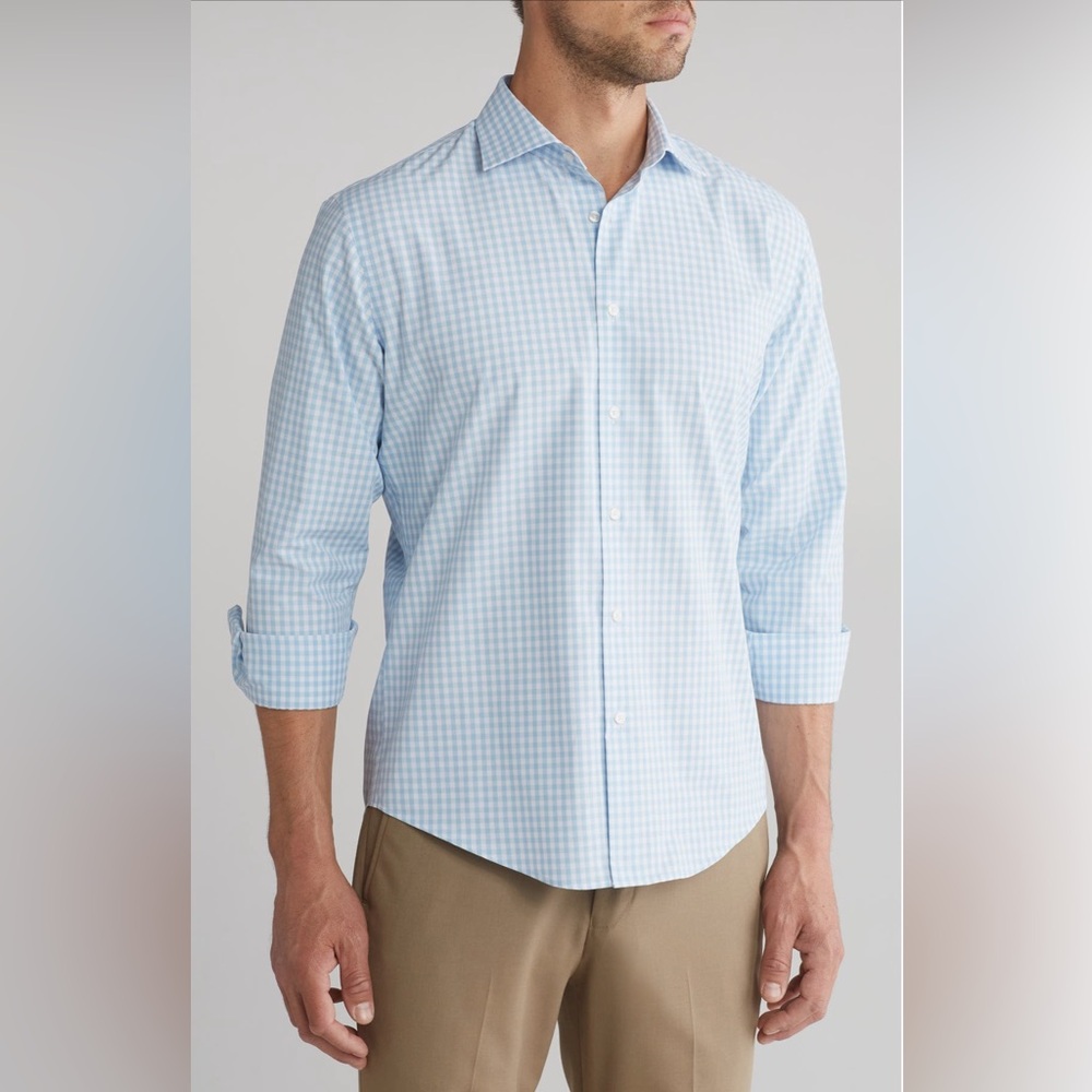 Men's Nordstrom Rack Blue Gingham Checkered dress Shirt - size 17 - NWT